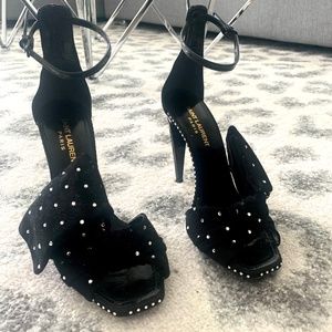 Designer Saint Laurent Freja Sandal bow with crystals SZ38 YSL evening event